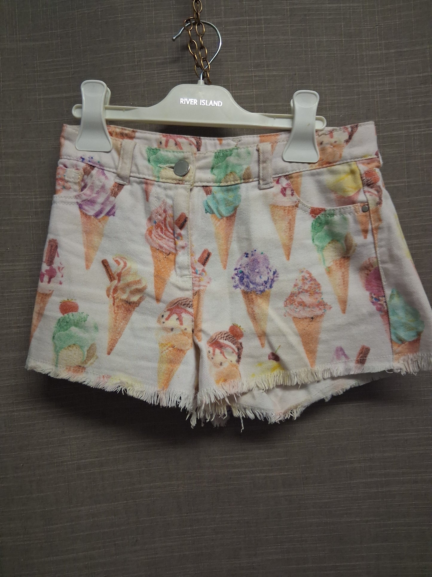 Next Girls Ice Cream Theme Denim Shorts Age 8 Years Off White