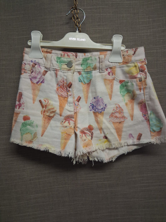 Next Girls Ice Cream Theme Denim Shorts Age 8 Years Off White