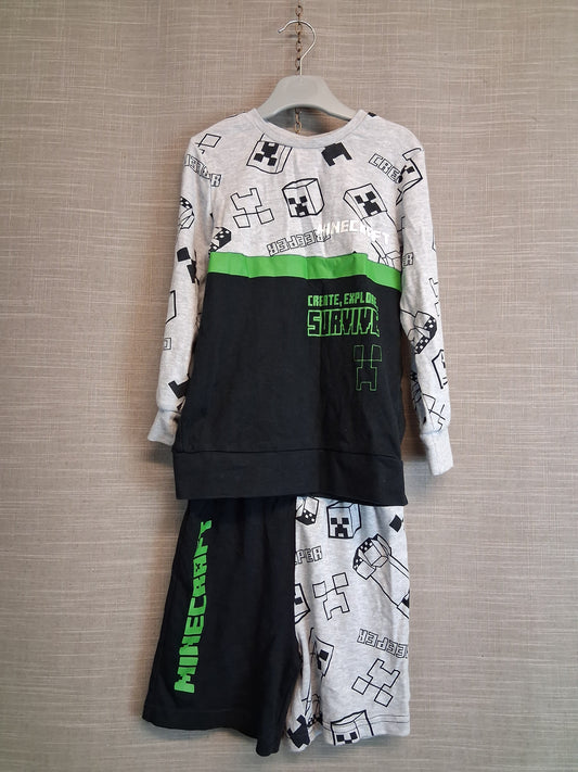 George Minecraft 2 Piece Set Long Sleeve Top and Shorts Age 6-7 Years