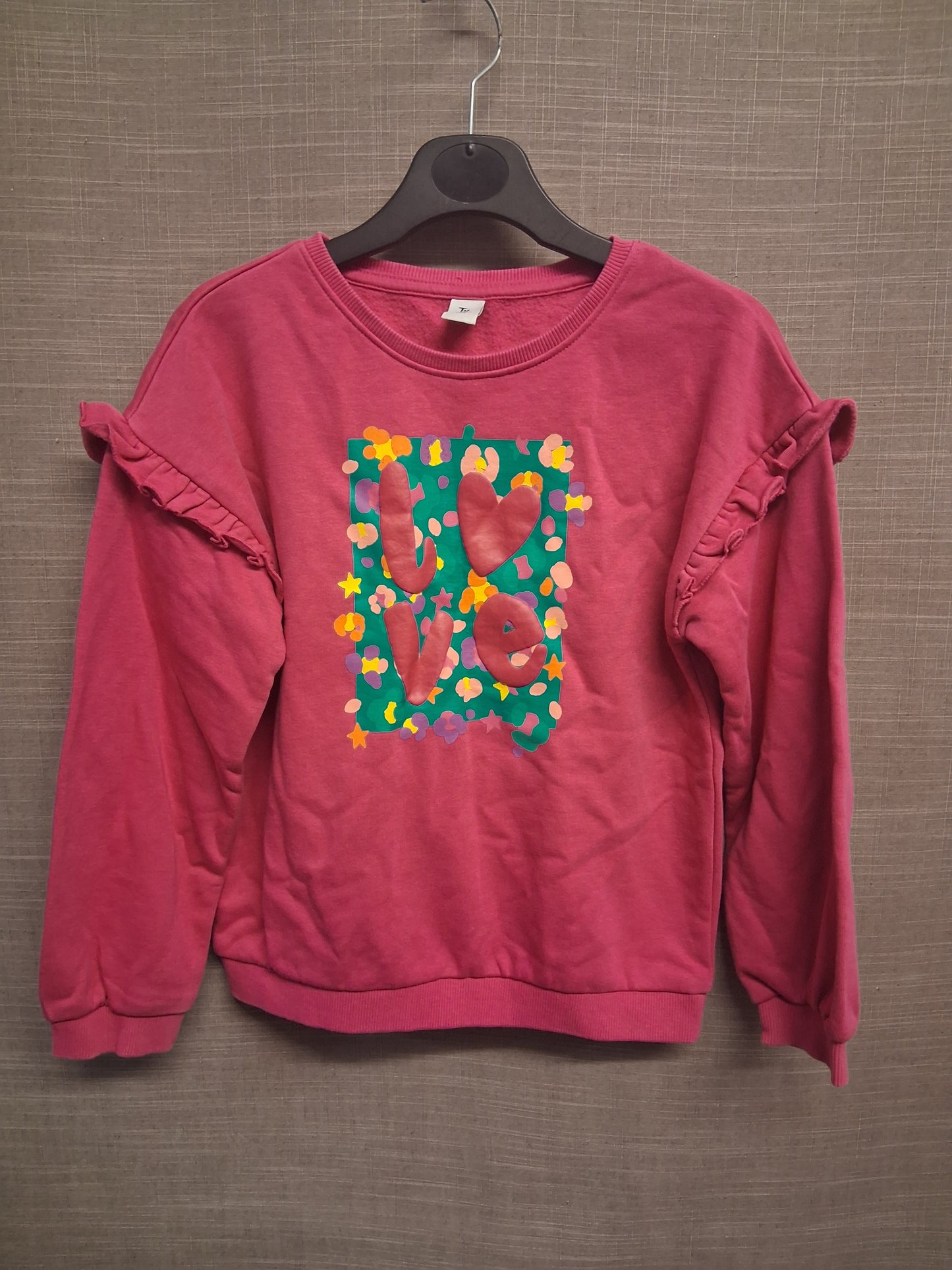 TU Girls Pink "Love" Sweater Jumper Age 6-7 Years