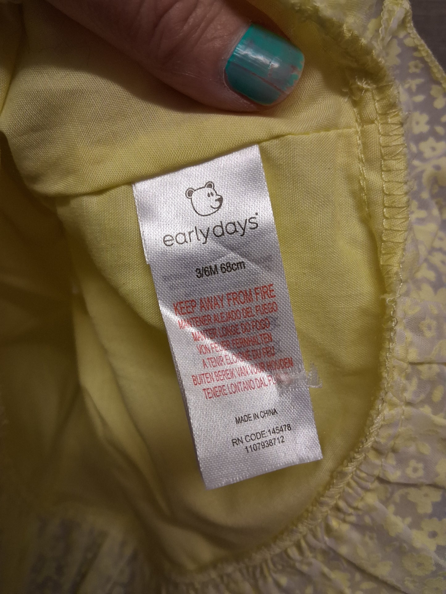 Primark Girls Yellow Floral Pretty A Line Dress Short Sleeve Age 0-3 months