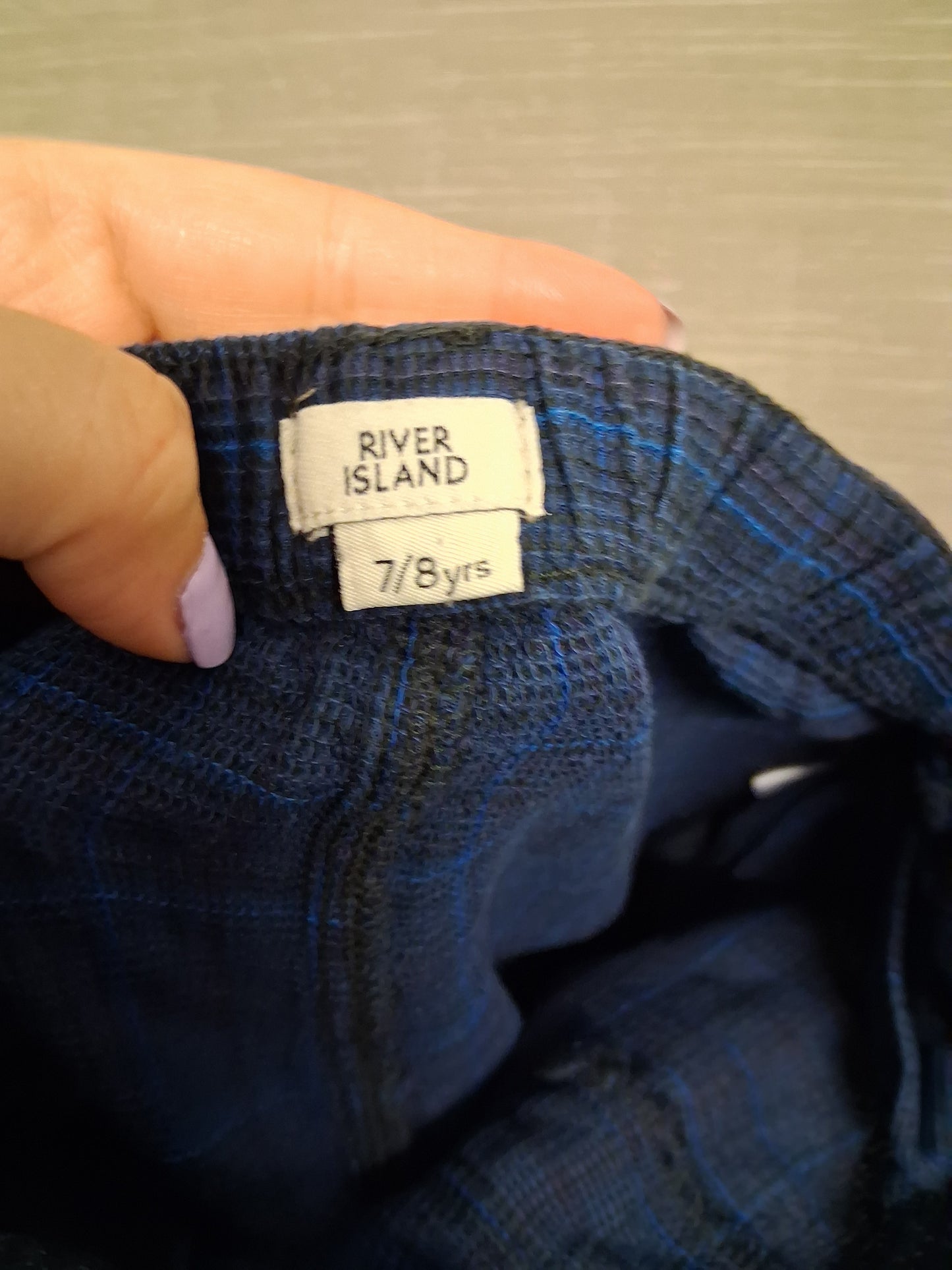 River Island Blue 100% Cotton Summer Trousers Drawstring Waist Age 7-8 Years