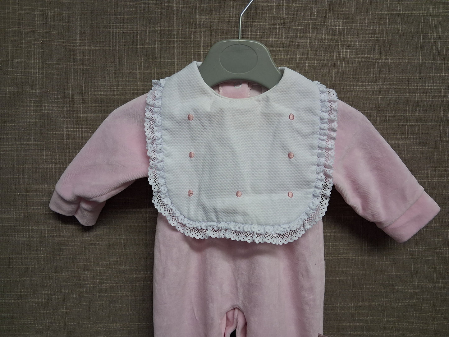 Fruit de ma Passion Girls Pink Tradition Velour Sleepsuit All in One with Bib Collar Age 1 Month