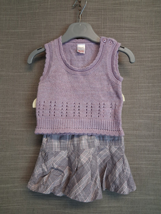 Next Girls 2 Piece Outfit Set Age Newborn Purple Check Skirt & Tank