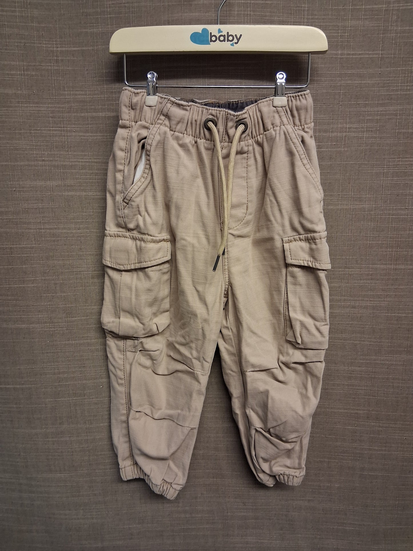 TU Boys Beige Cargo Trousers 100% Cotton Age 3 Years