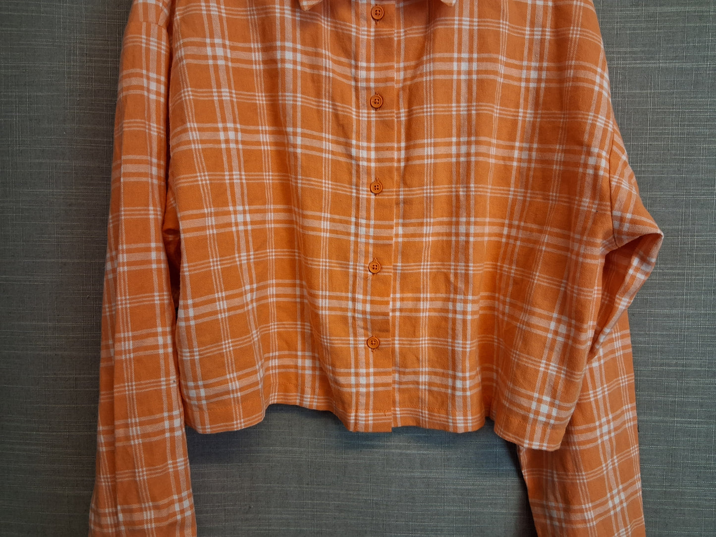 New Look Girls Orange Crop Checked Shirt Long Sleeve Age 12 Years