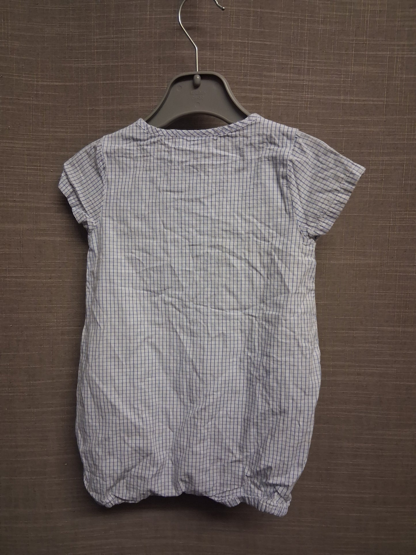 Next Boys Cotton Blue White Check Romper Embroidered Detail Short Sleeve Age 3-6 Months