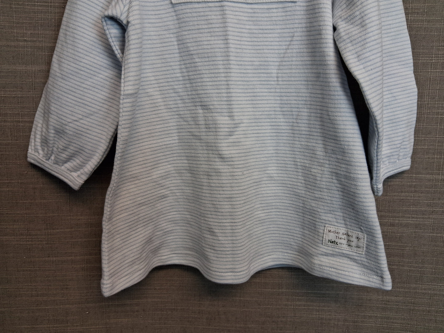 Naty Girls 100% Organic Cotton Blue White Stripe Dress Age 6-12 Months New