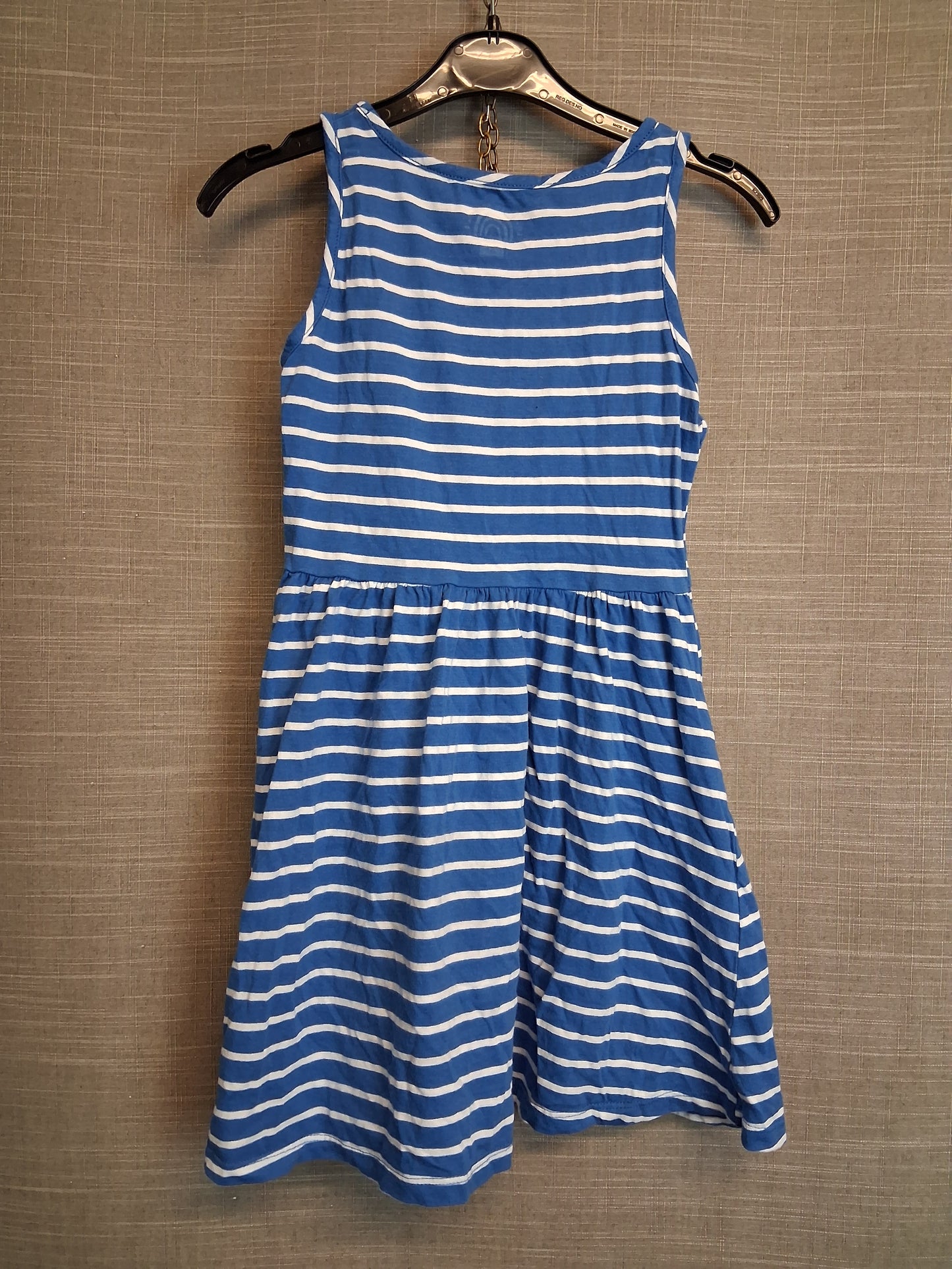 F&F Girl Blue White Stripe Jersey Sleeveless Sundress Age 8-9 Years