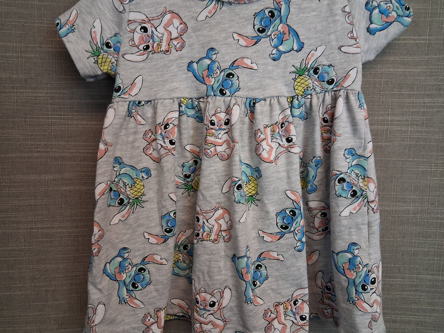 Disney Stitch Jersey Dress Grey Short Sleeve Age 6-9 Months