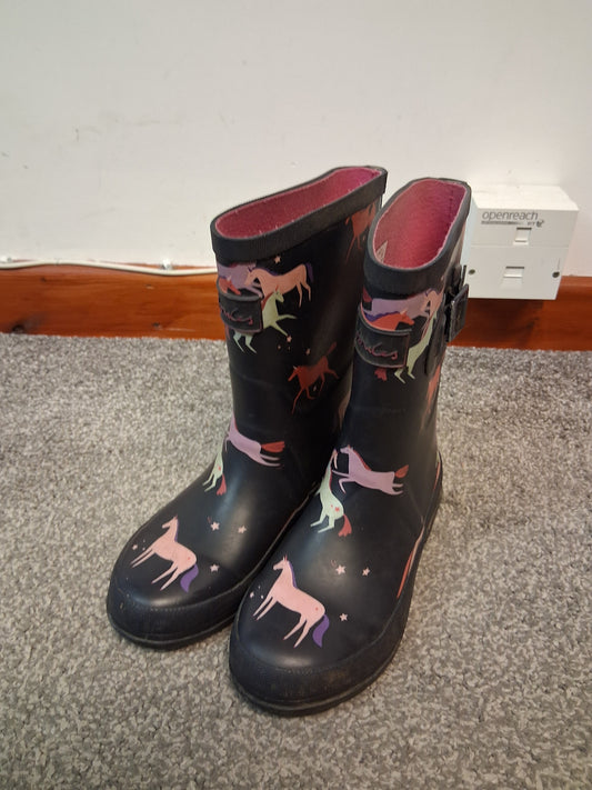 Joules Girls Blue Horse Theme Wellingtons Age 13 Years