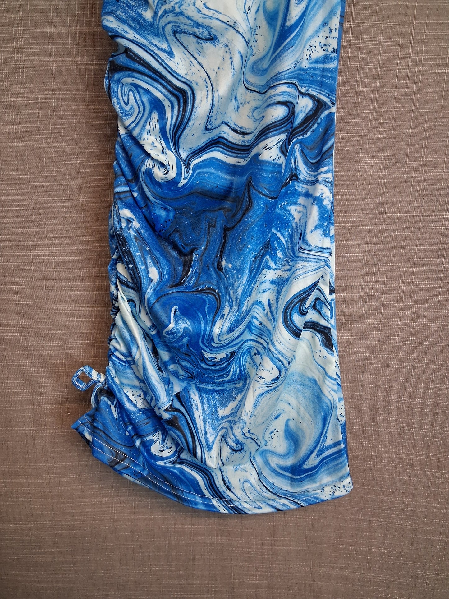 Shein Girls Blue Marble Print Stappy Dress Ruched Side Age 10-11 Years