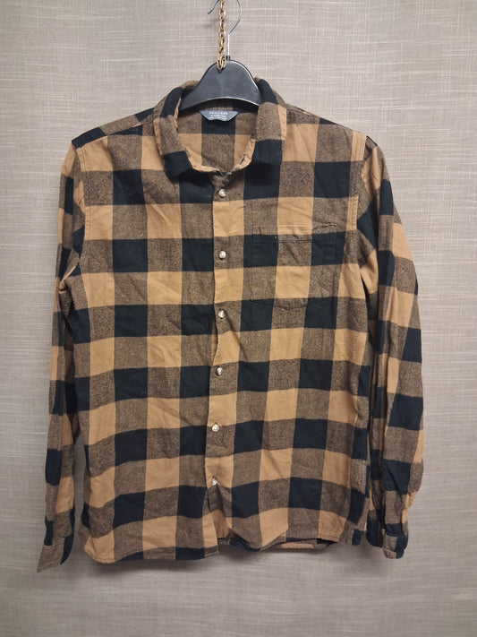 Primark Boys Brown Black Check Long Sleeve Shirt Age 14-15 Years