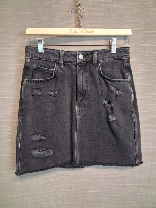 New Look Girls Faded Black Denim Distressed Skirt Age 14 Years