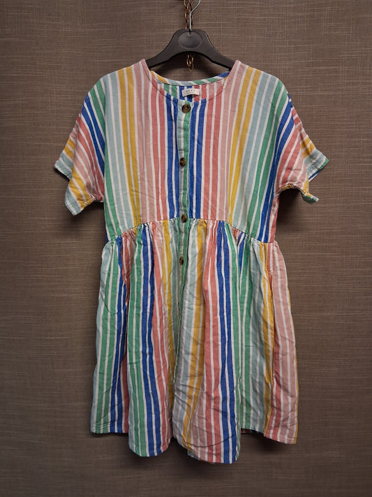 Next Girls Multicolour Striped Short Sleeve Dress Age 10 Years With Pockets Loose Fit