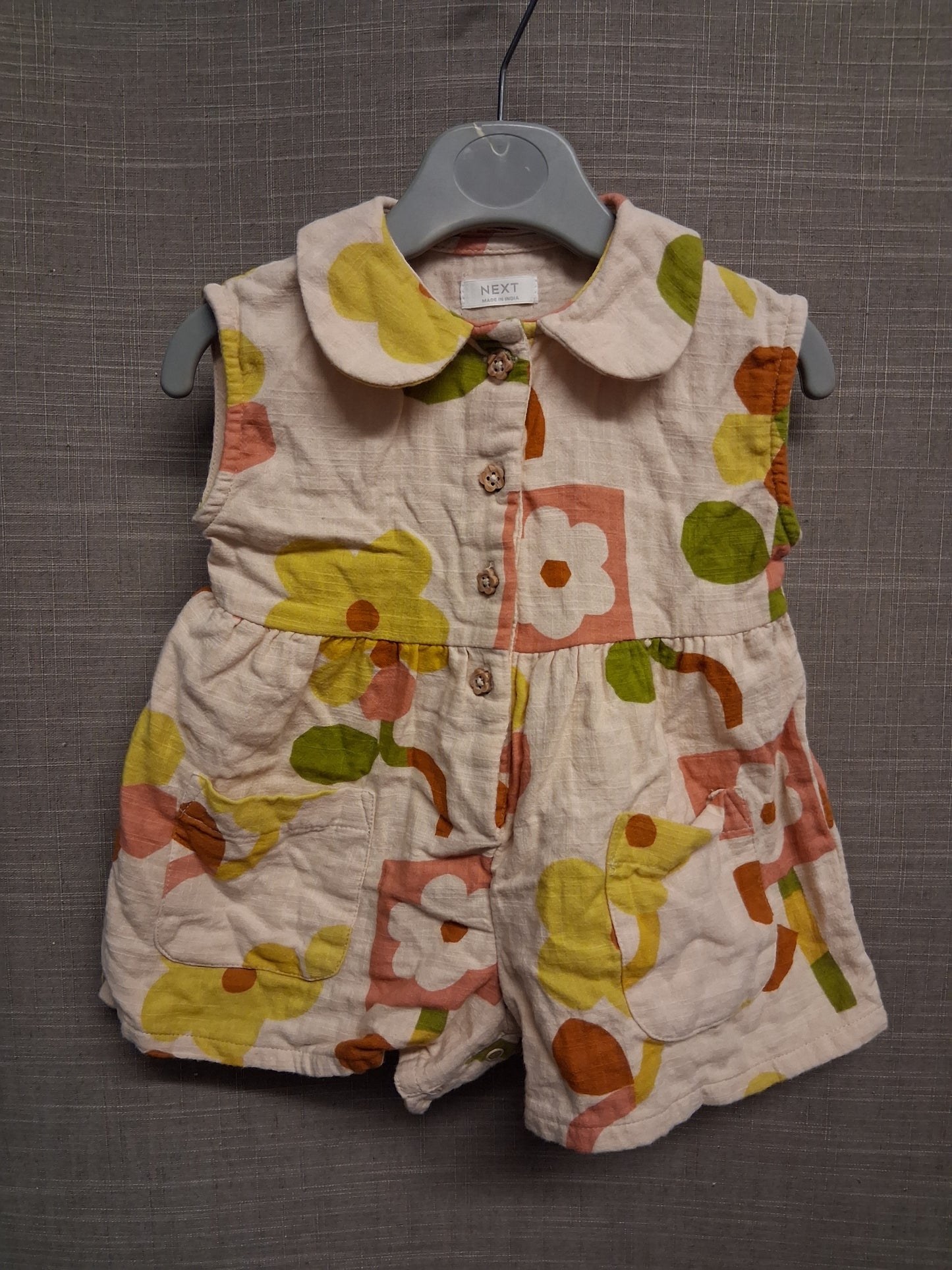 Next Girls Beige Floral Playsuit Romper Oversized Age 3-6 Months 100% Cotton