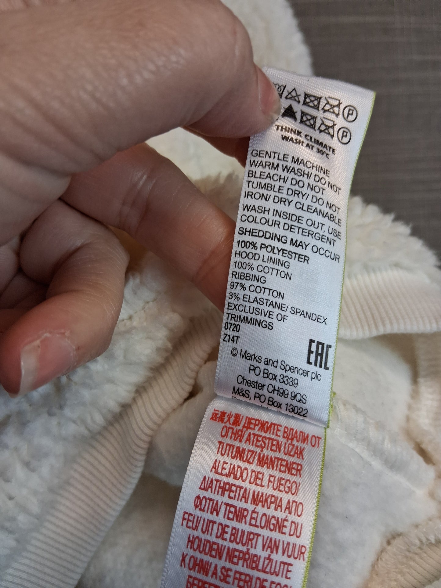 Marks & Spencer Girls Cream Plush Hoodie Age 5-6 Years