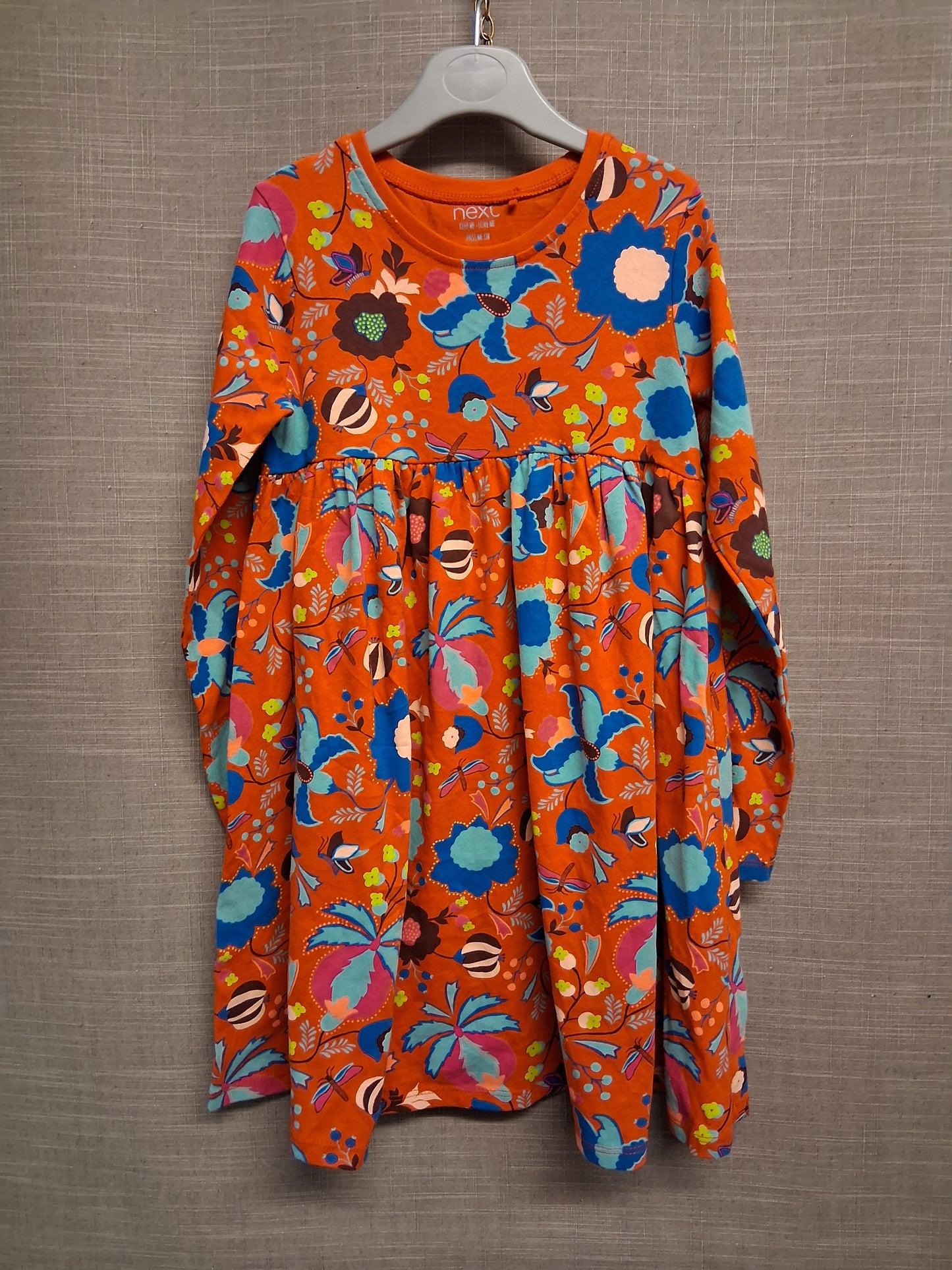 Next Girls Red Multicolour Floral Long Sleeve Jersey Dress Age 6-7 Years