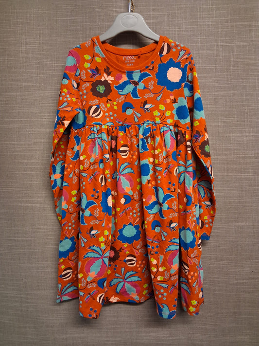 Next Girls Red Multicolour Floral Long Sleeve Jersey Dress Age 6-7 Years