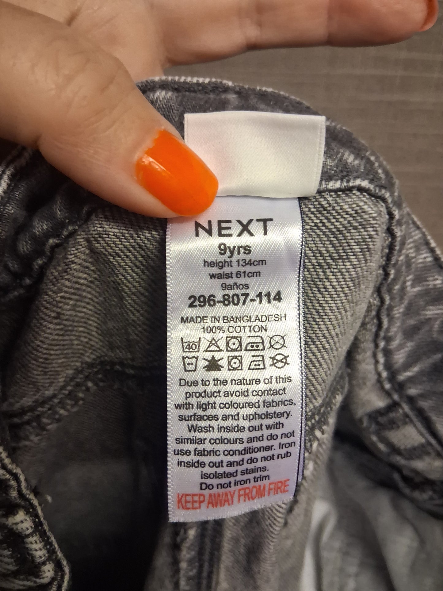 Next Jeans Girls Grey Denim Sequin Detail Age 9 Years