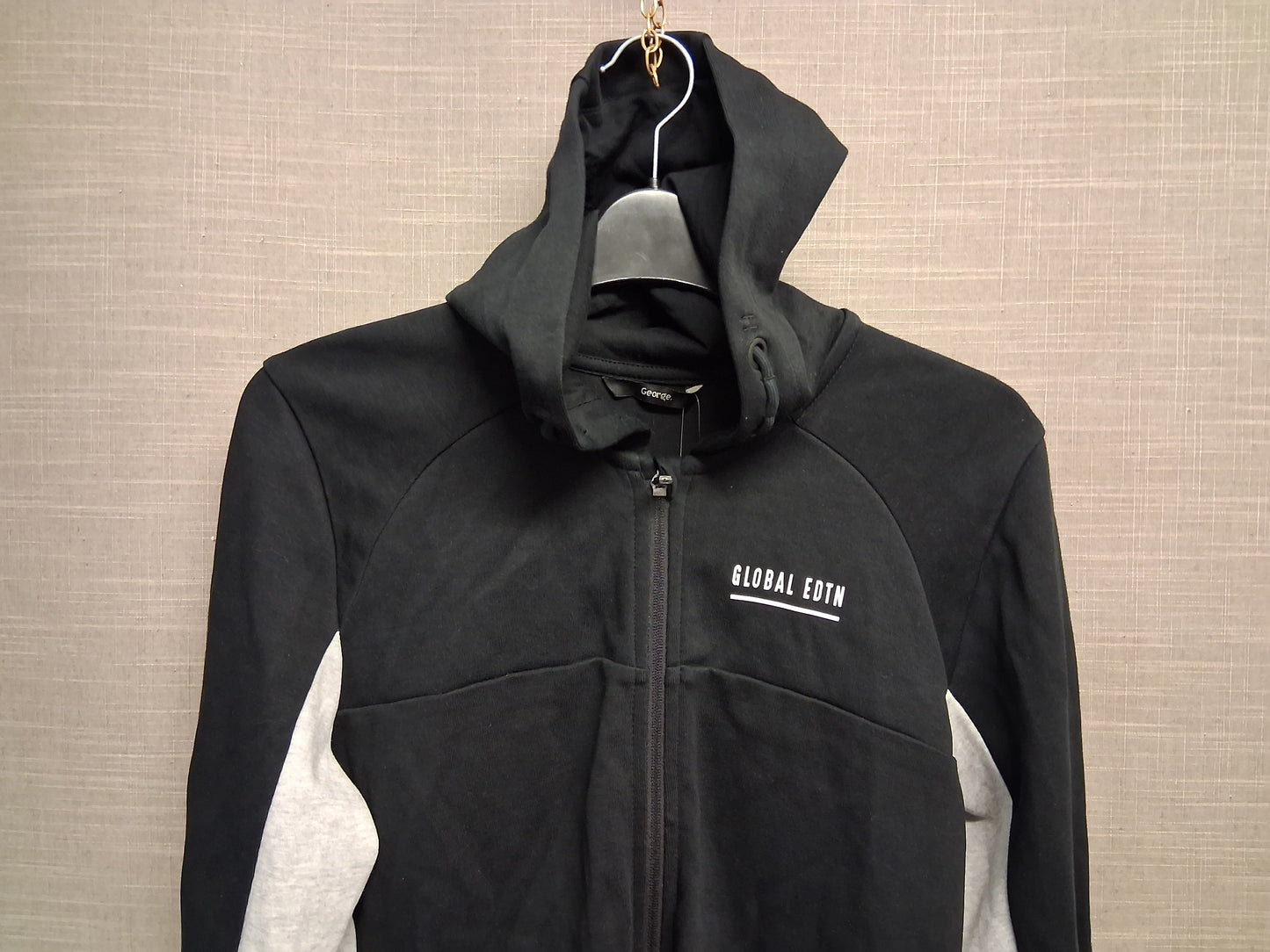 George Boys Hoodie Black 1/4 Zip Age 13-14 Years New