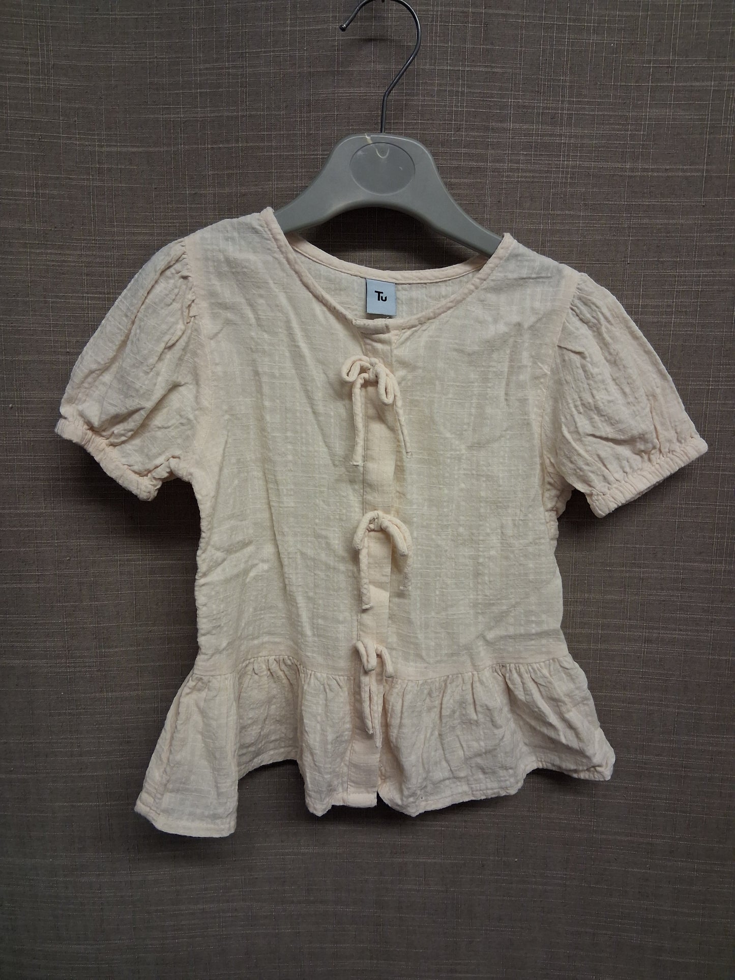 TU Girls Cream Bow Peplum Blouse Short Sleeve Age 5 Years