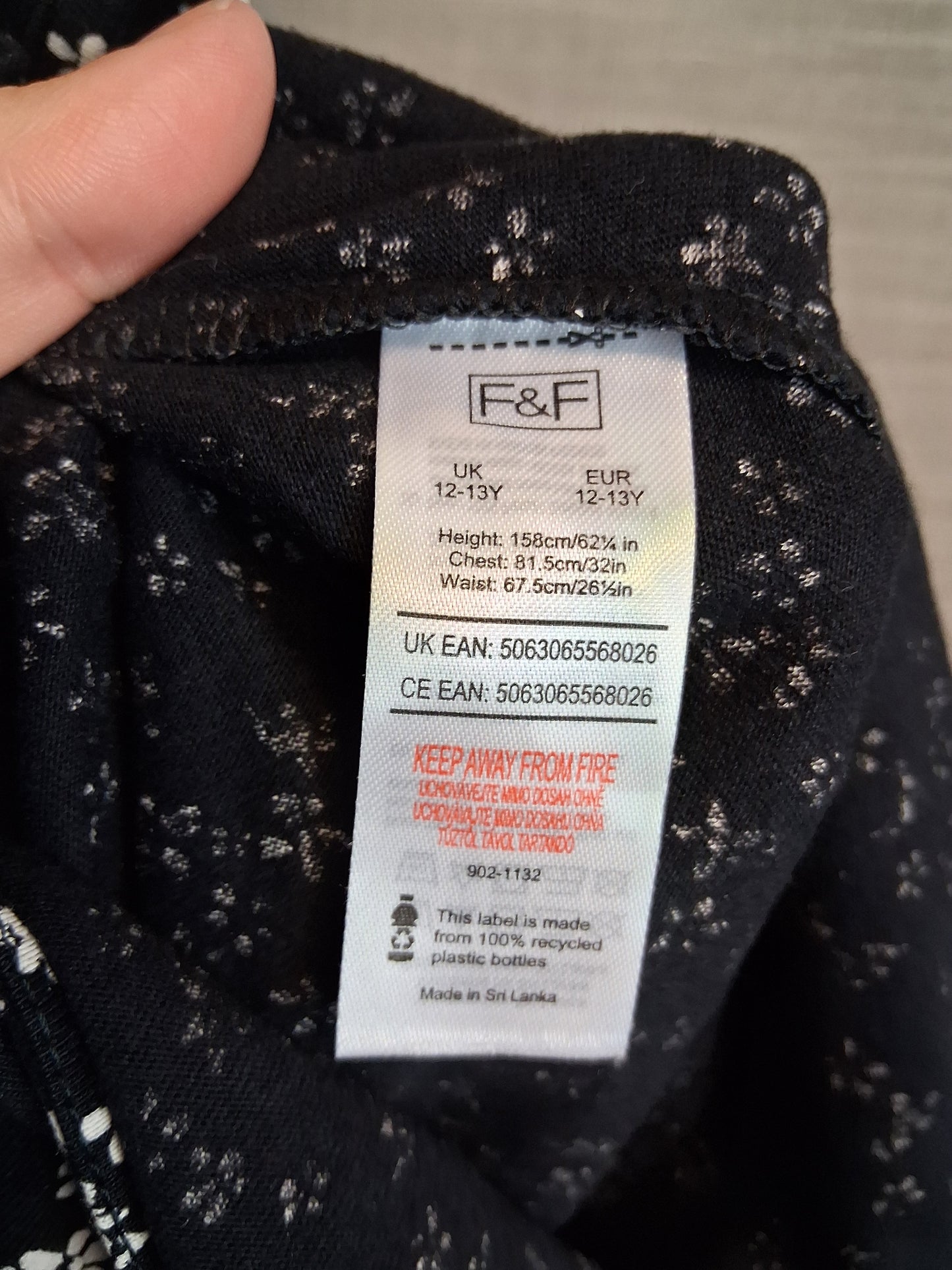 F&F Girls Black White Floral Playsuit Cut Out Back Age 12-13 Years