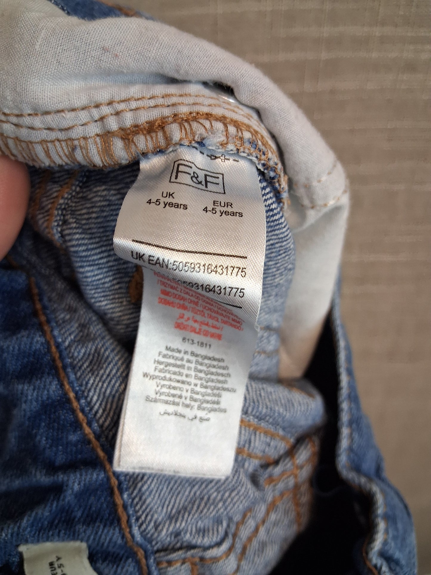 F&F Boys Blue Denim Shorts Jorts Age 4-5 Years