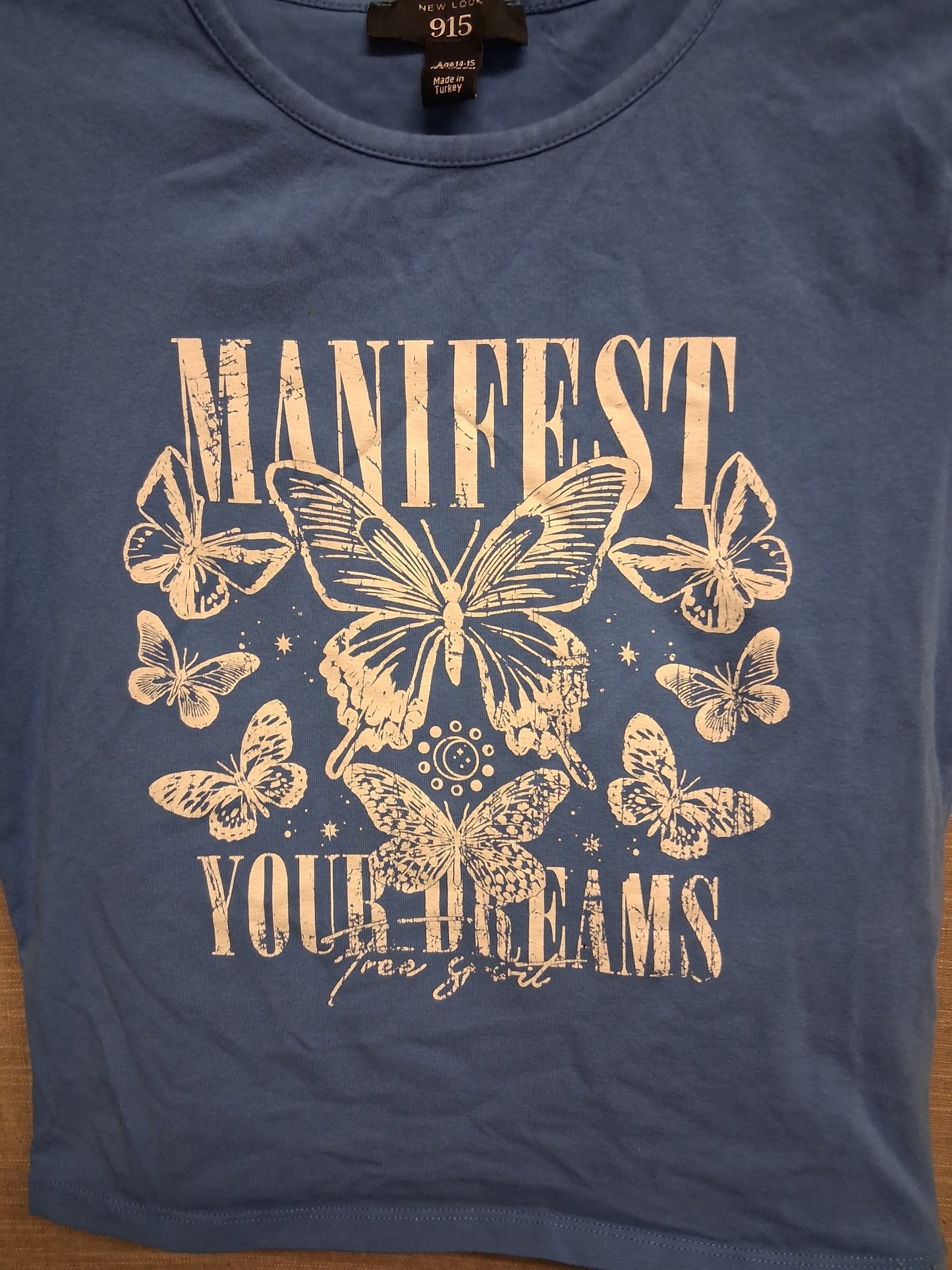 New Look Girls Blue Cropped Short Sleeve T-Shirt Age 14-15 Years