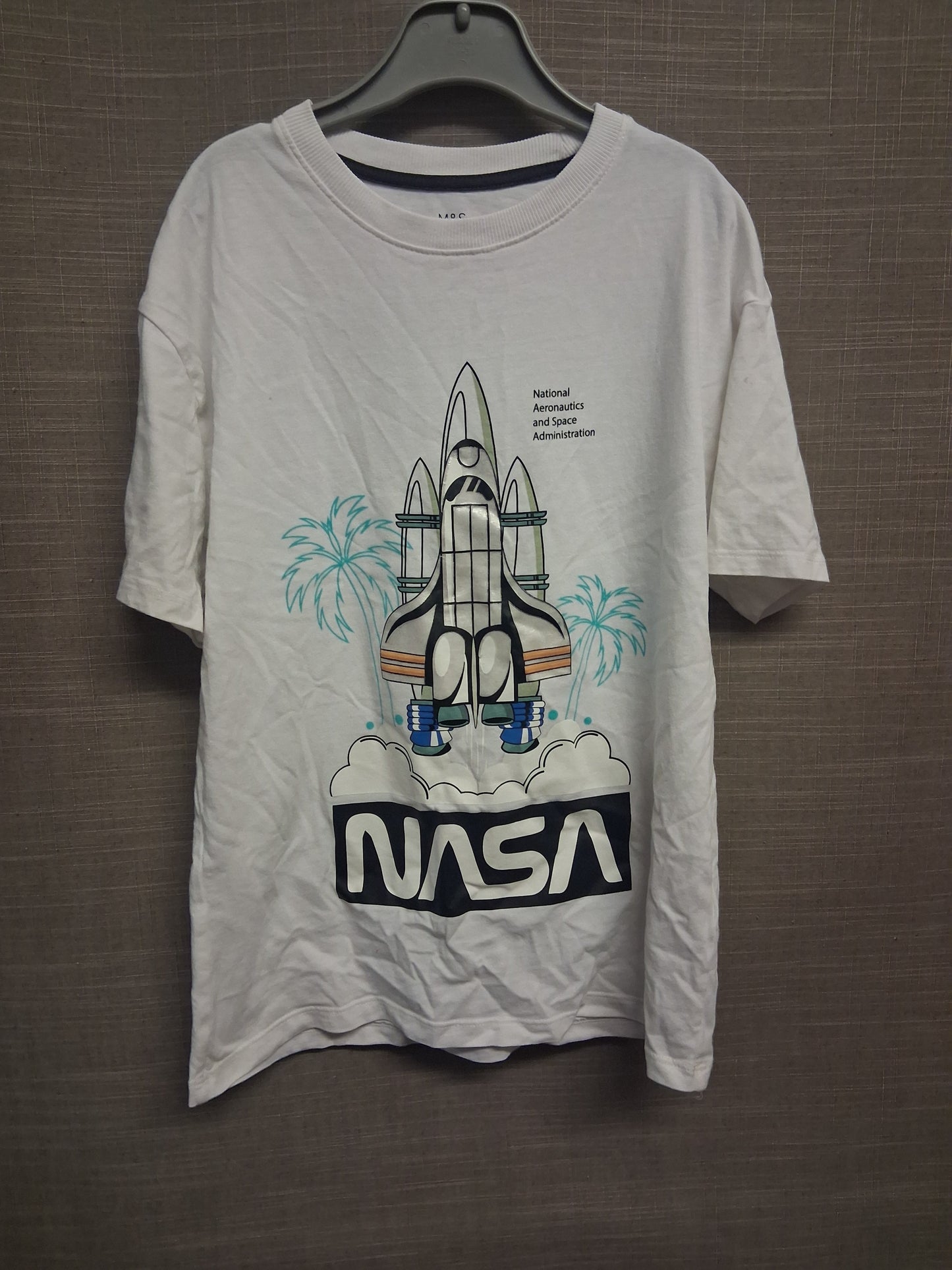 Marks and Spencer Nasa Theme Rocket T-Shirt Short Sleeve White Age 8-9 Years