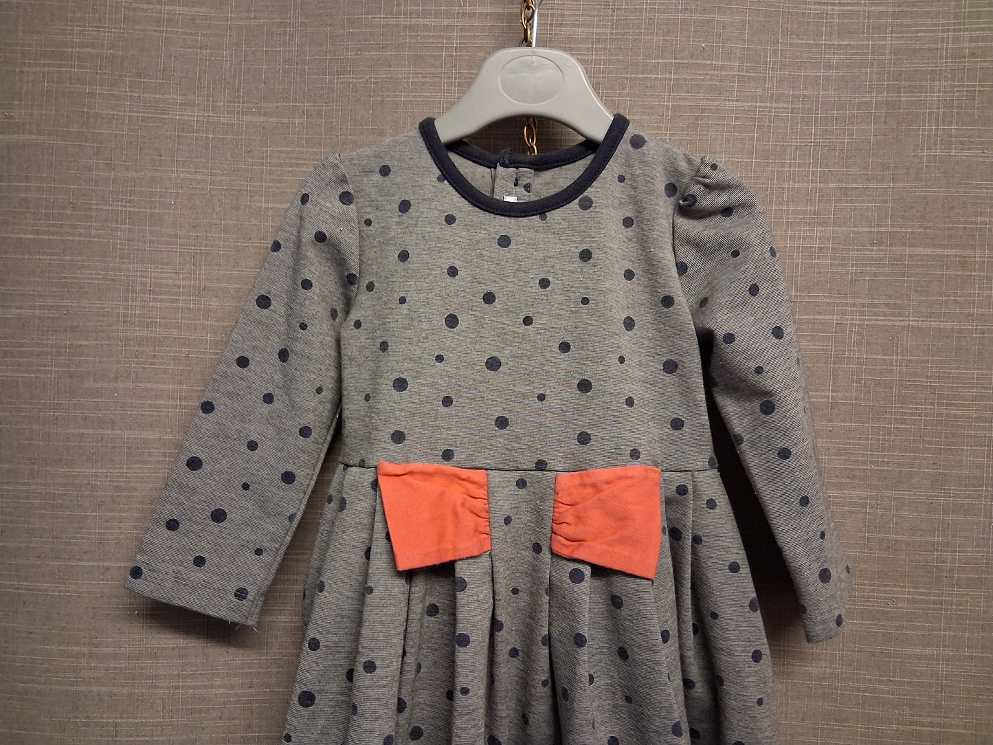 Mamas and Papas Grey Spotty A Line Dress Long Sleeve Age 18-24 Months