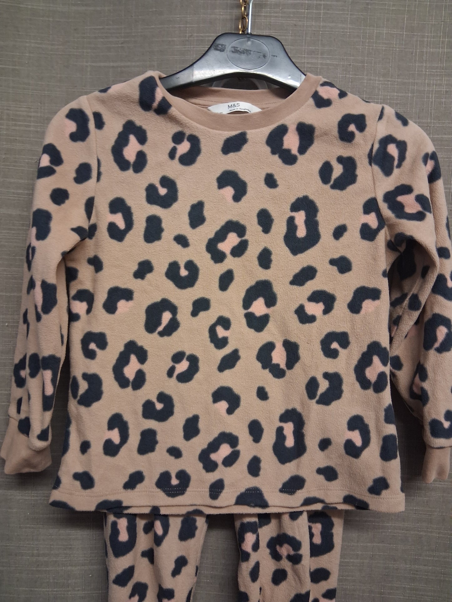 Marks and Spencer Girls Animal Print Plush Piece PJs Pyjamas Set Age 4-5 Years