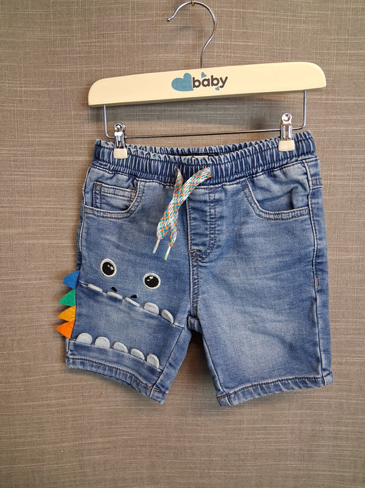 Next Boys Denim Shorts Monster Theme Age 2-3 Years