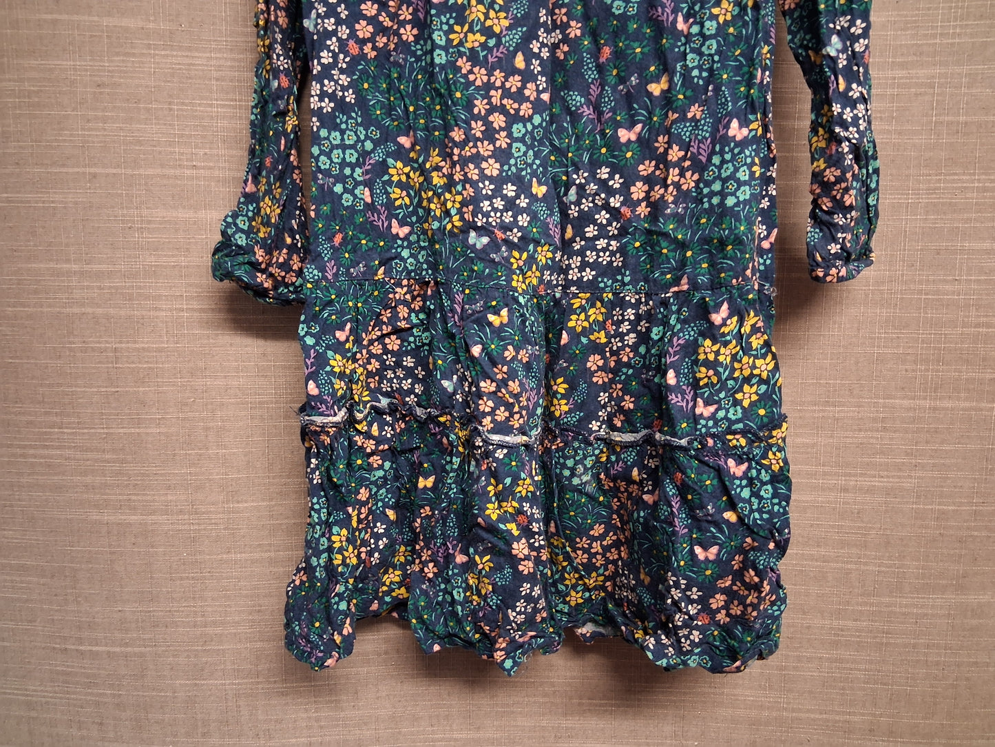 Fatface Girls Green Floral Long Sleeve Dress Age 3-4 Years