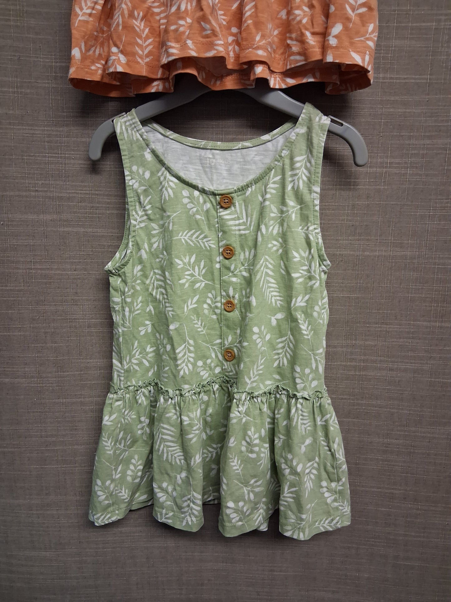 TU Girls 2 Pack Peplum Vest Tops Green/Orange Floral Jersey Age 7 years