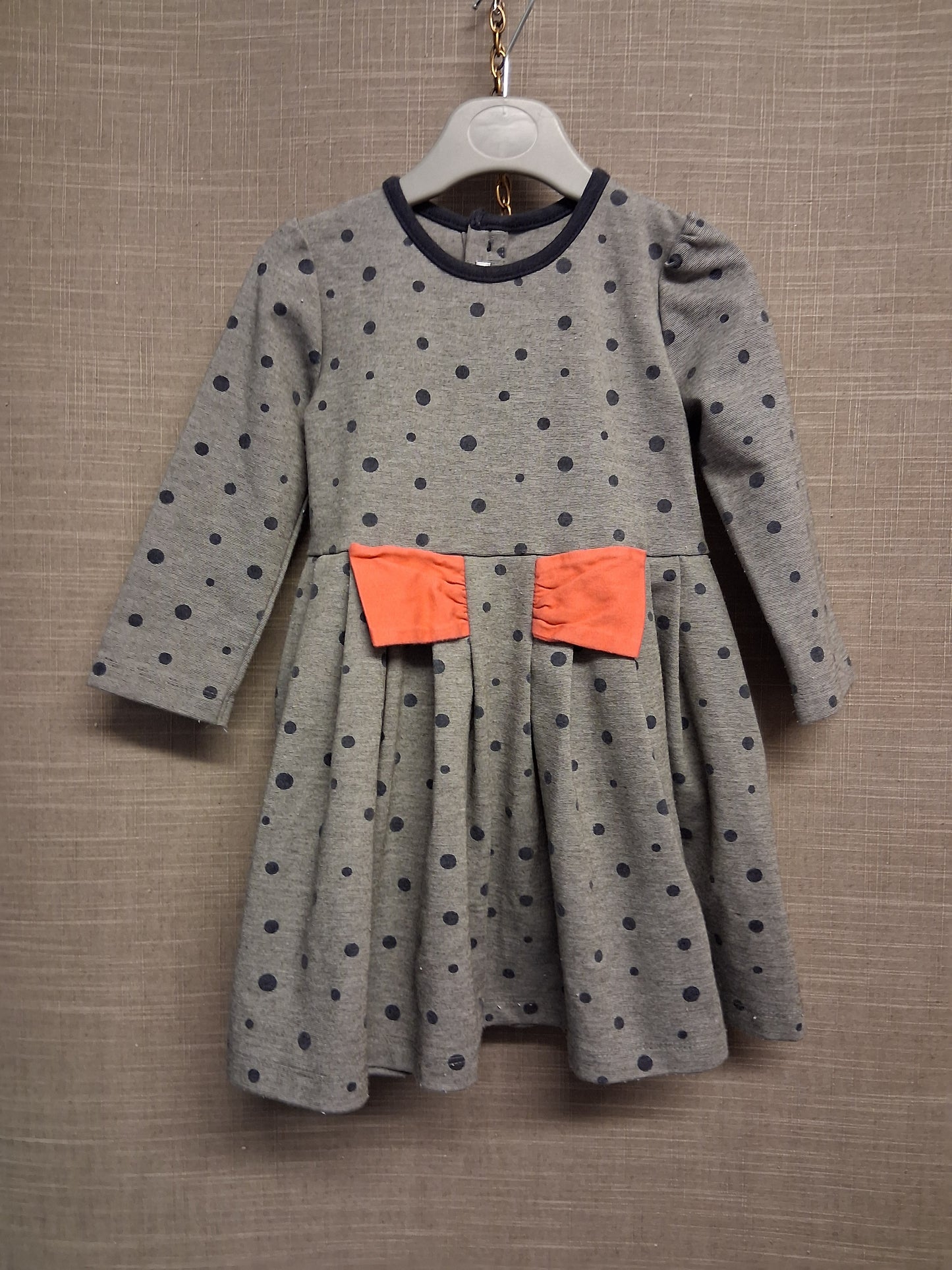 Mamas and Papas Grey Spotty A Line Dress Long Sleeve Age 18-24 Months