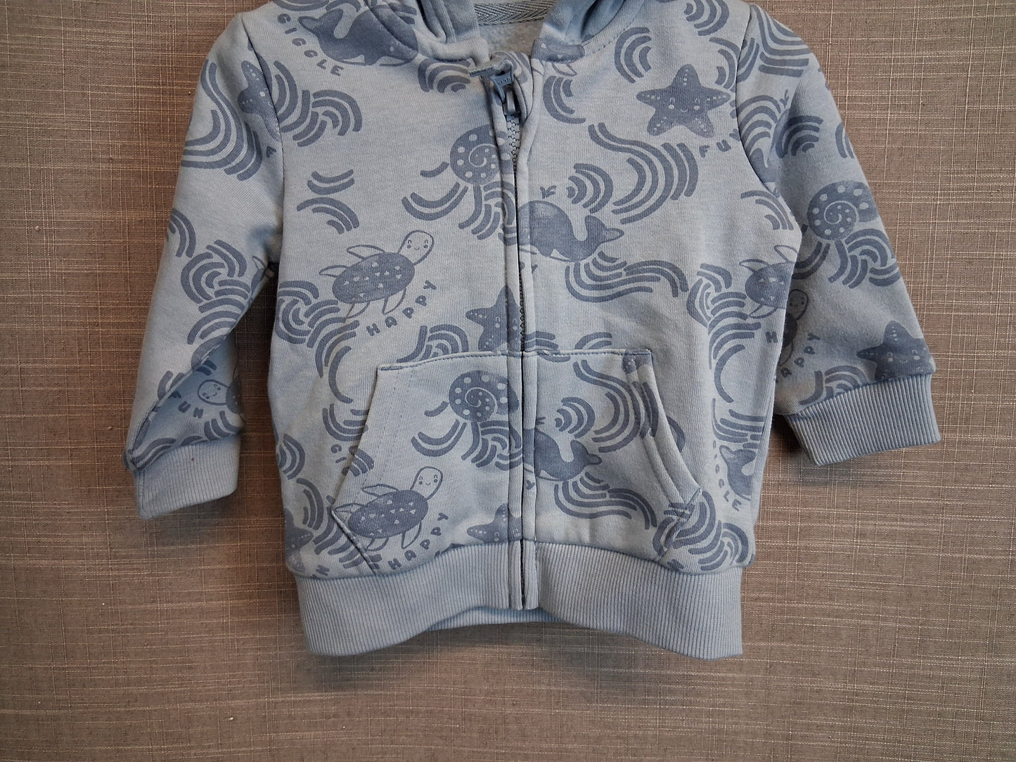 George Boys Blue Full Zip Hoodie Sealife Theme Age 3-6 Months