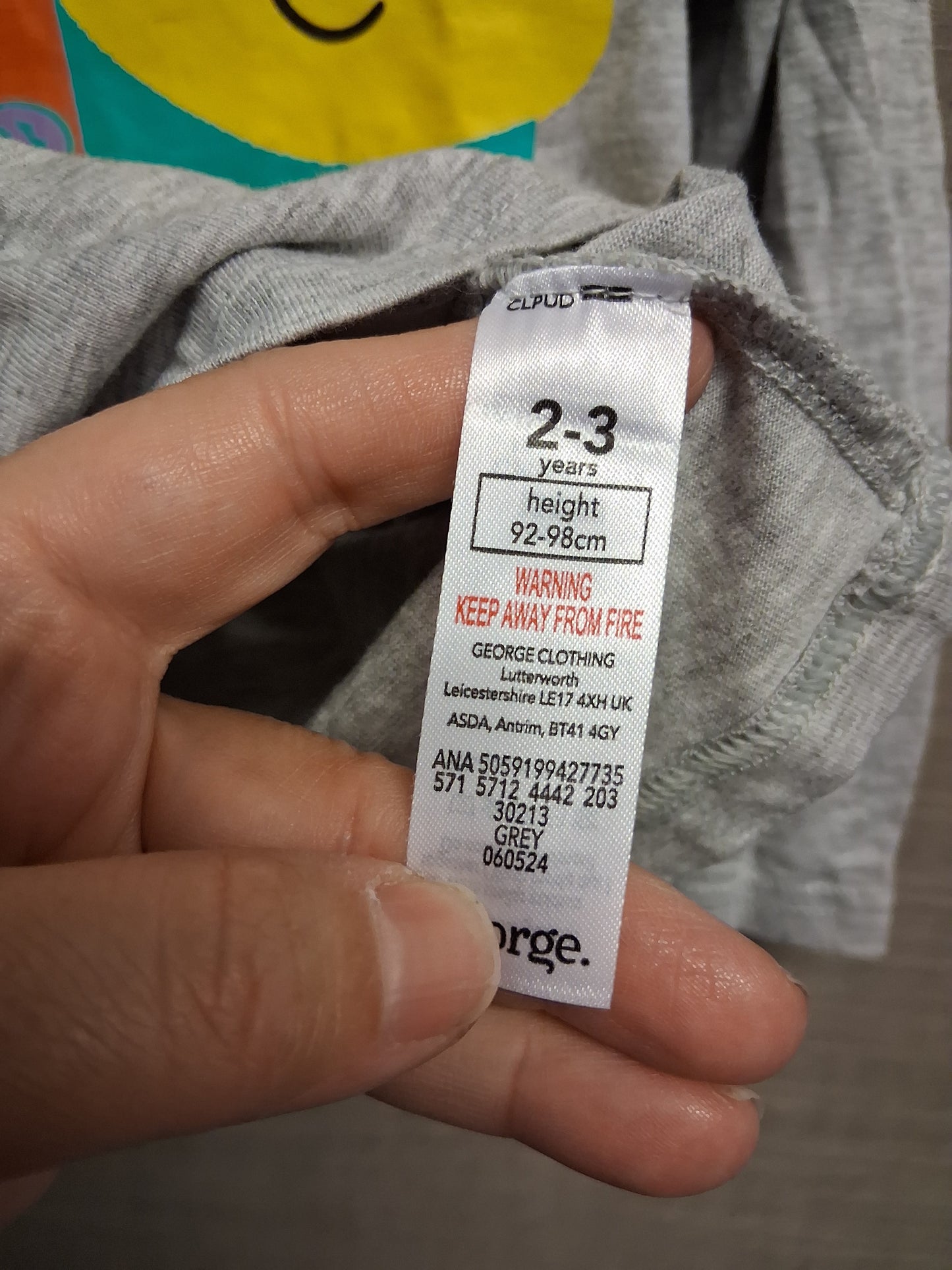 George Boys "Pudsey" Children in Need Grey Long Sleeve T-Shirt Age 2-3 Years