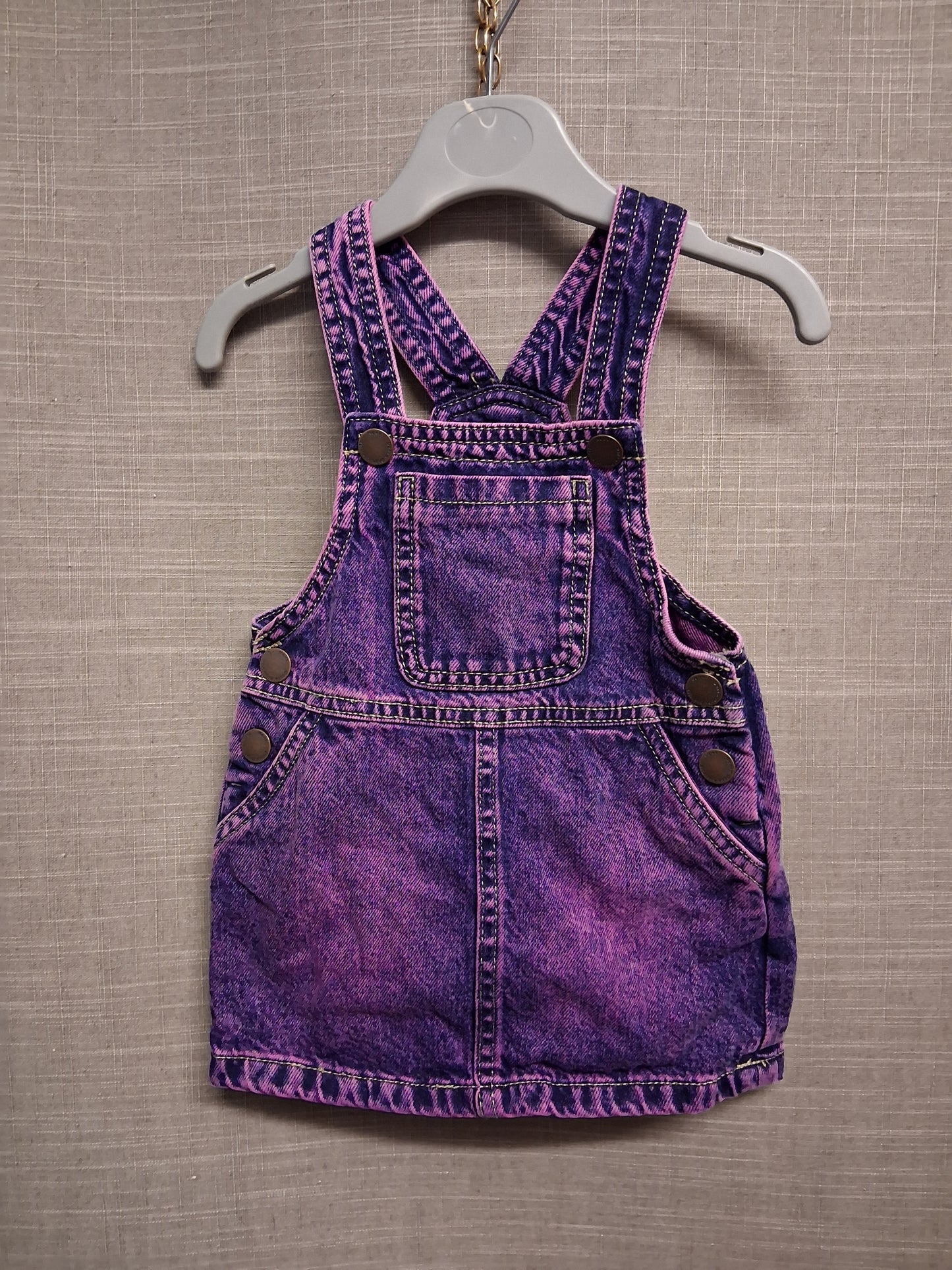 Next Purple Denim Pinafore Dress Age 9-12 months