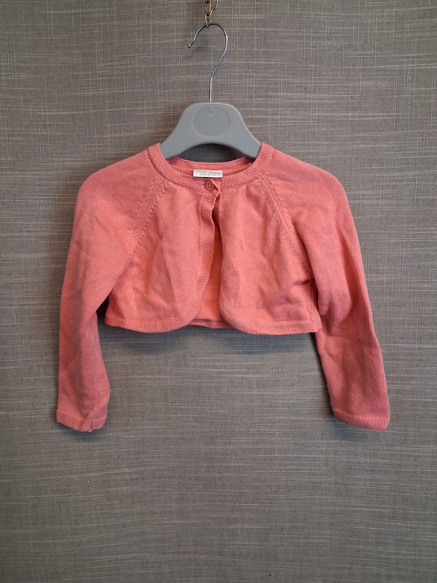 Next Girls Coral Pink Knitted Bolero Shrug Age 12-18 Months 100% Cotton