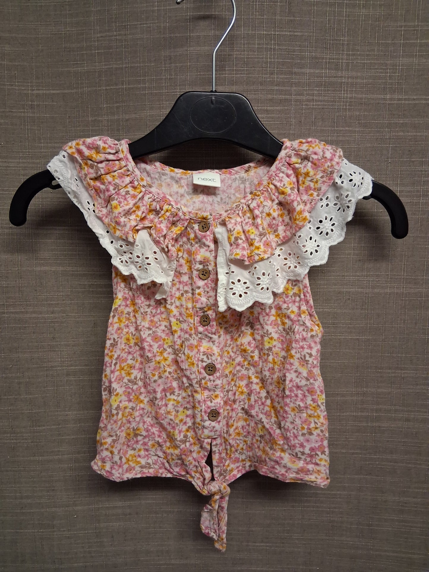 Next Girls Pink Floral Peter Pan Collar Sleeveless Blouse Age 3 Years