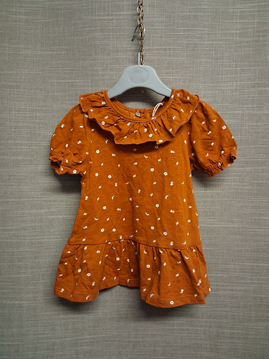 Next Girls Brown Floral Short Sleeve Peplum T-Shirt Age 18-24 Months New
