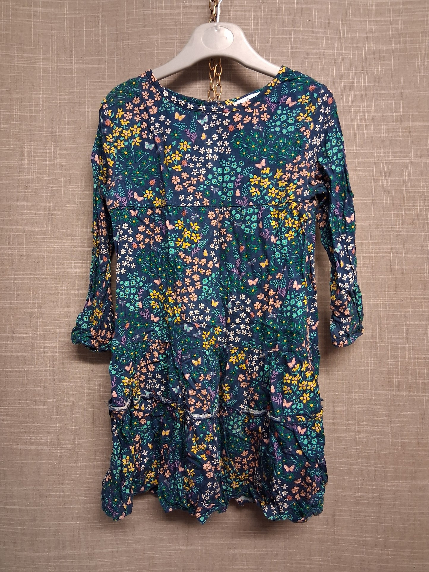 Fatface Girls Green Floral Long Sleeve Dress Age 3-4 Years