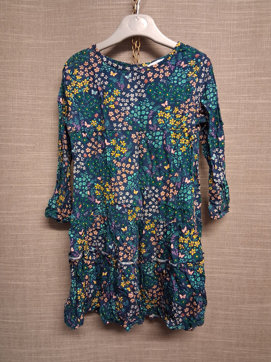 Fatface Girls Green Floral Long Sleeve Dress Age 3-4 Years