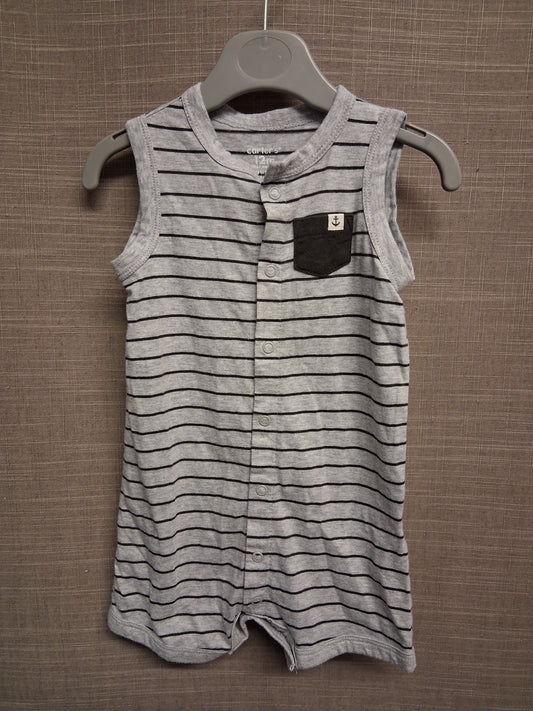 Carter's Boys Grey Striped Sleeveless Romper Age 12 Months 100% Cotton