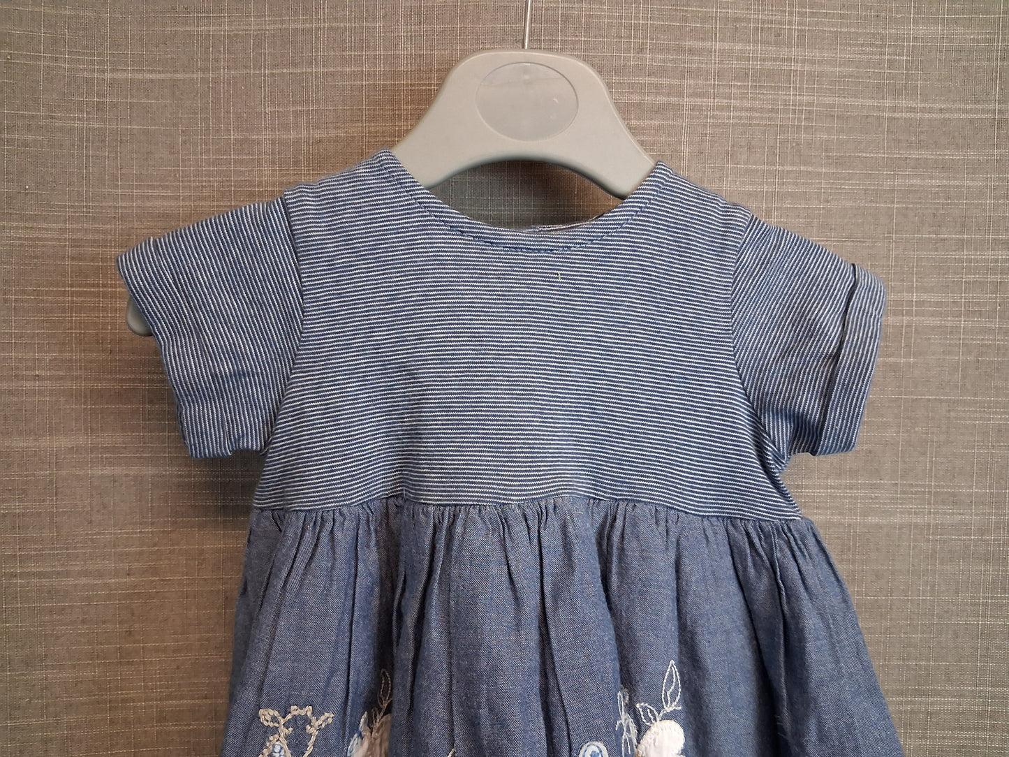 Next Girls Blue Giraffe Embroidered Short Sleeve Dress Age 0-3 Months