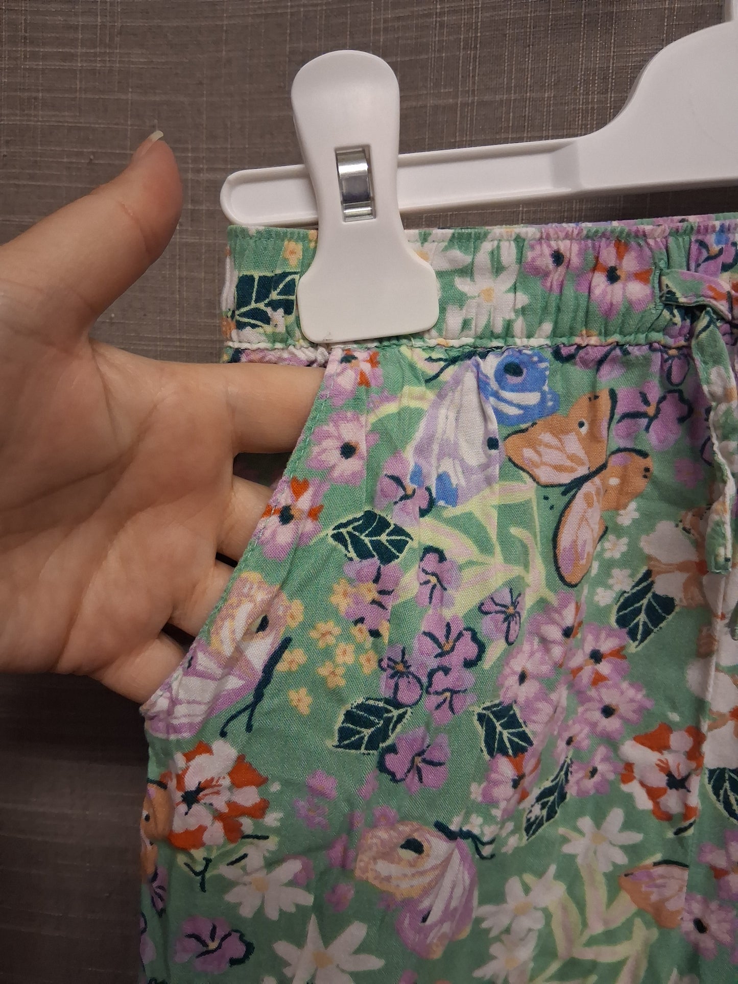 H&M Girls Green Floral Summer Trousers With Pockets Age 7-8 Years