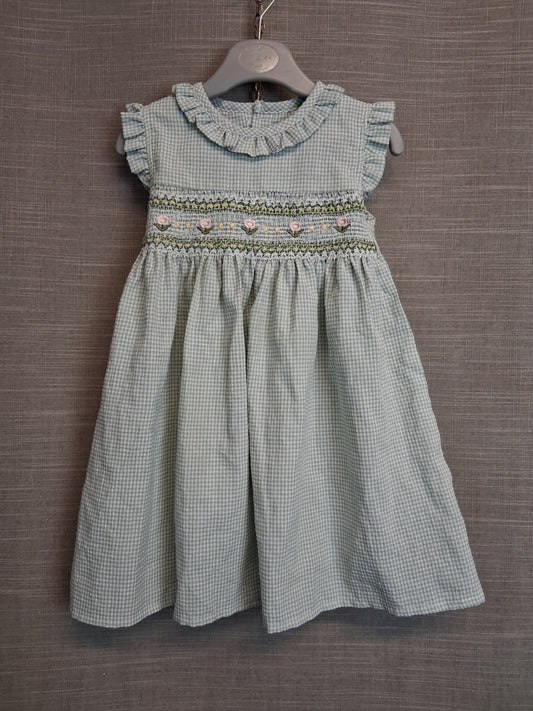 Shein Girls Traditional Smock Dress Green Gingham Age 2-3 Years