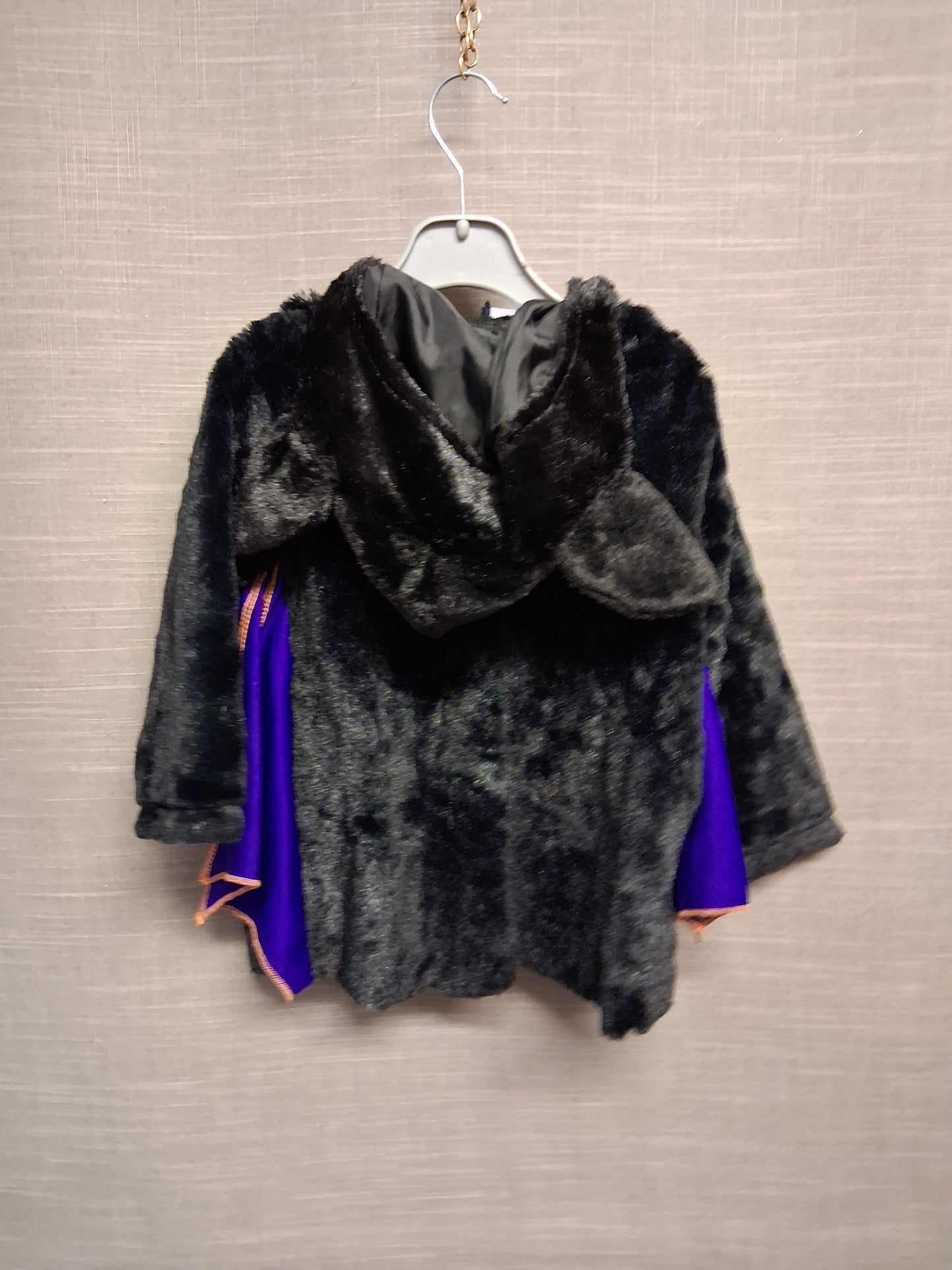 George Halloween Bat Costume Black Purple Plush Hooded Winged Sleeve Age 1-2 years