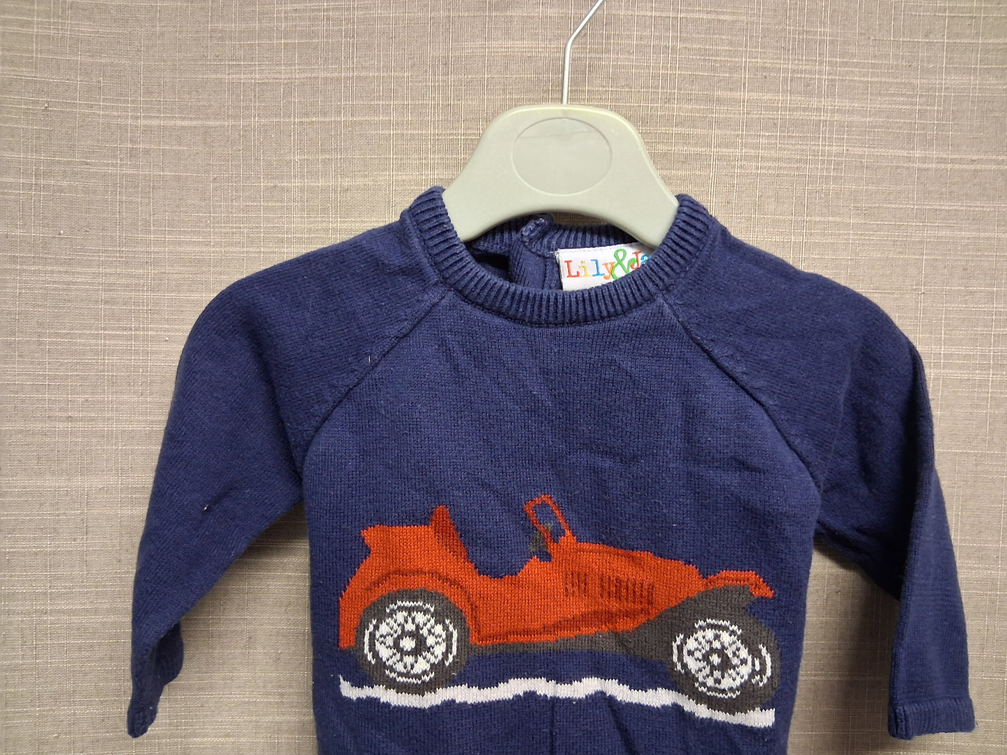 Lily & Jack Boys Blue Knitted Sweater Jumper Car Motif Age 3-6 Months